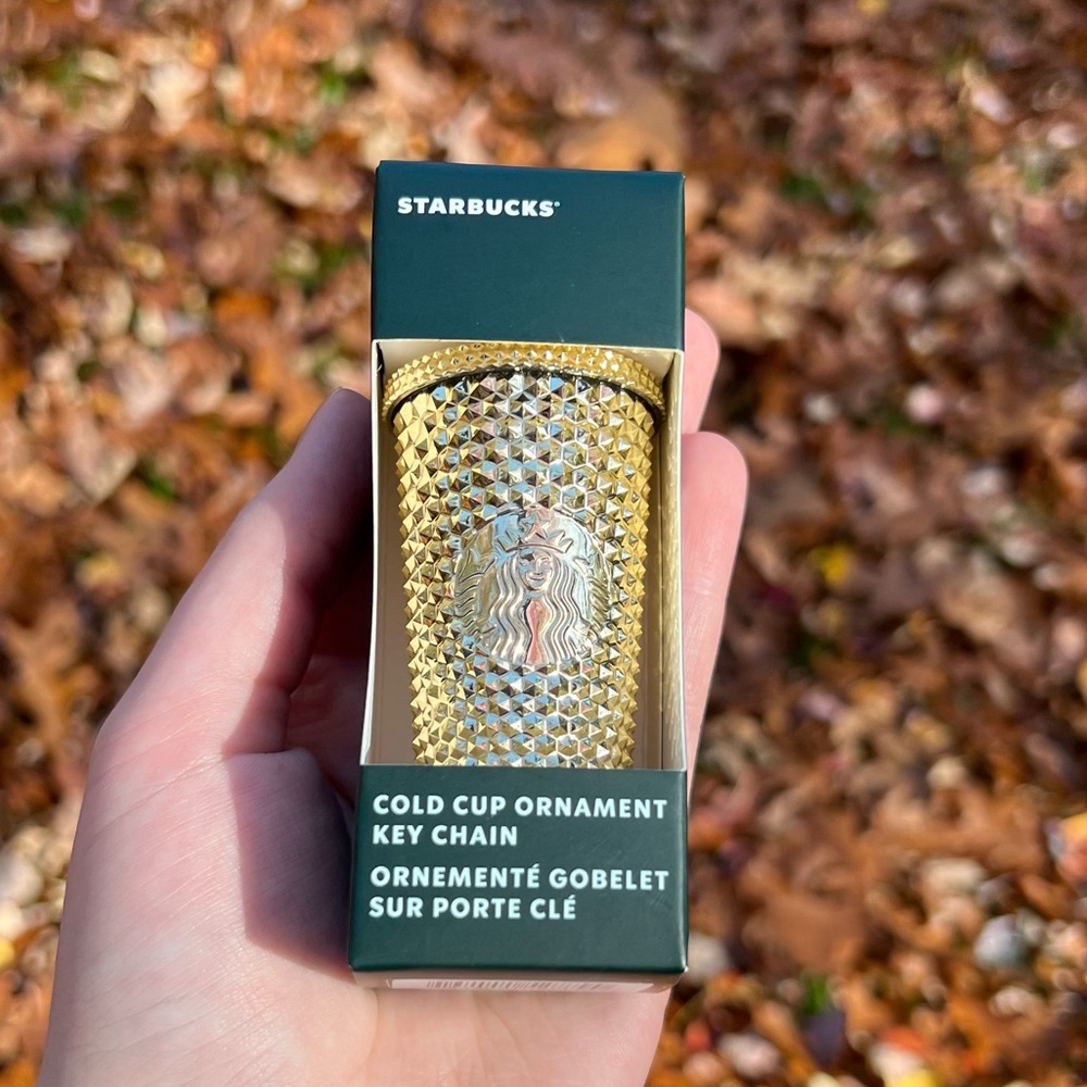 Starbucks Gold Holiday Cup Ornament Key Chain NWT